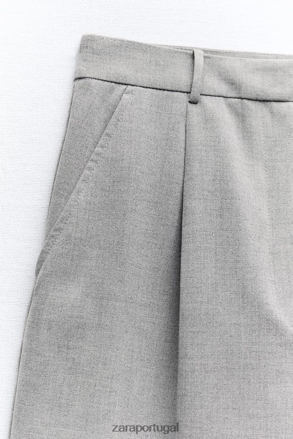 shorts plissados ​​de cintura alta mulheres Zara cinza Z2080L525 roupas