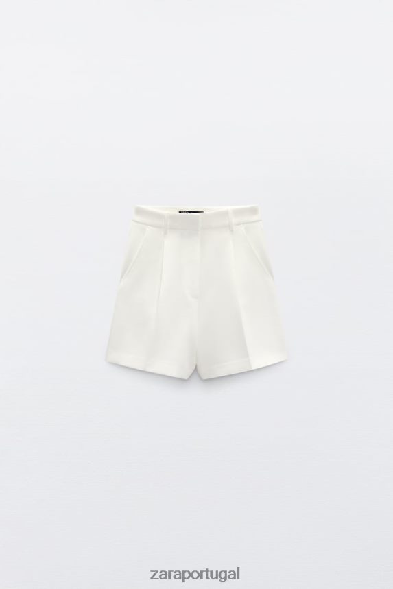 shorts plissados ​​de cintura alta mulheres Zara ostra branca Z2080L599 roupas