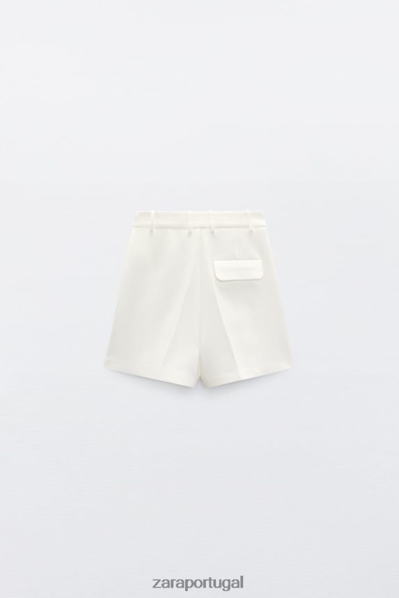 shorts plissados ​​de cintura alta mulheres Zara ostra branca Z2080L599 roupas