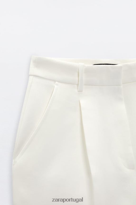 shorts plissados ​​de cintura alta mulheres Zara ostra branca Z2080L599 roupas