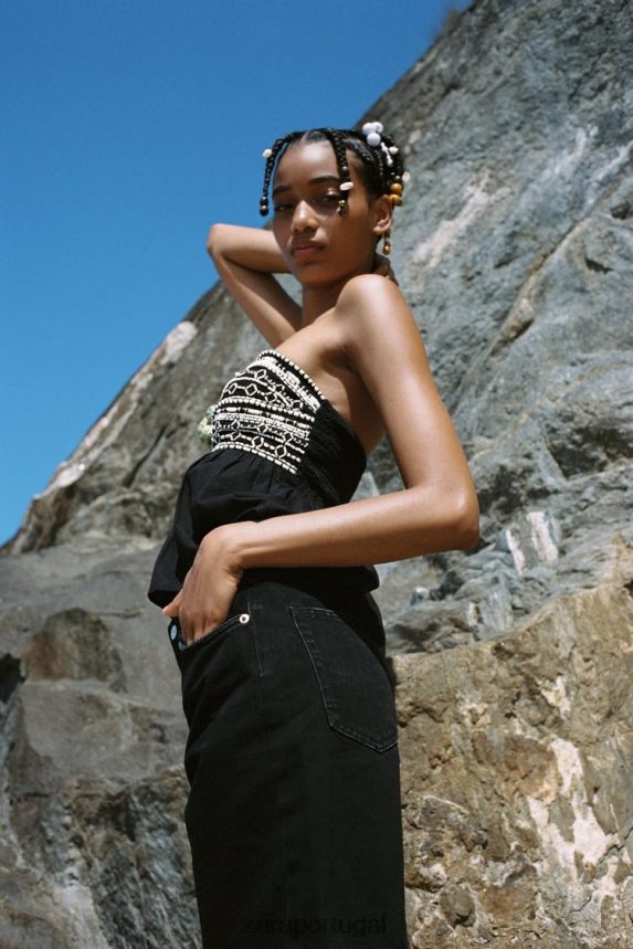 shorts trf regular fit de cintura média mulheres Zara preto Z2080L551 roupas