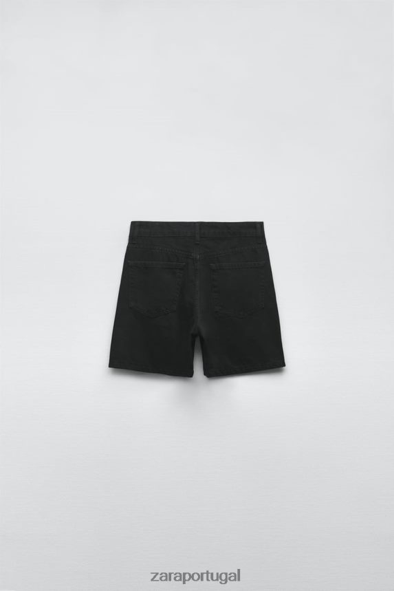 shorts trf regular fit de cintura média mulheres Zara preto Z2080L551 roupas