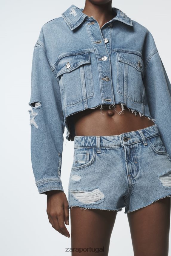 z1975 mini shorts jeans rasgados mulheres Zara meio azul Z2080L549 roupas