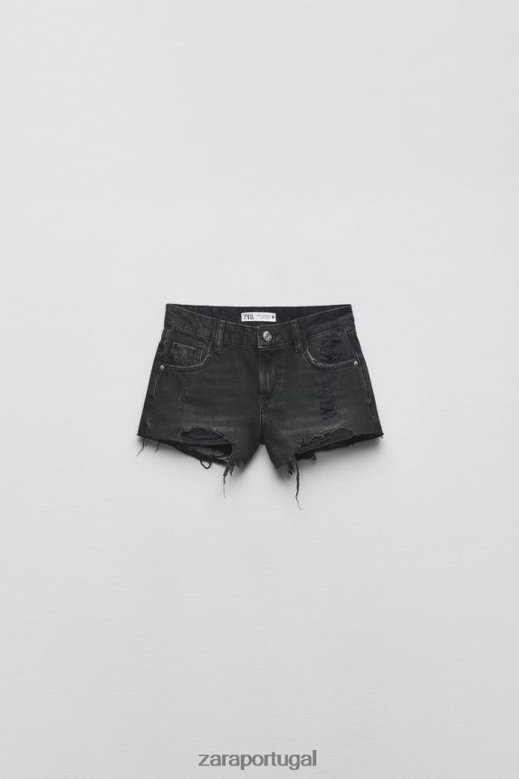 z1975 short jeans rasgado cintura baixa mulheres Zara preto Z2080L578 roupas