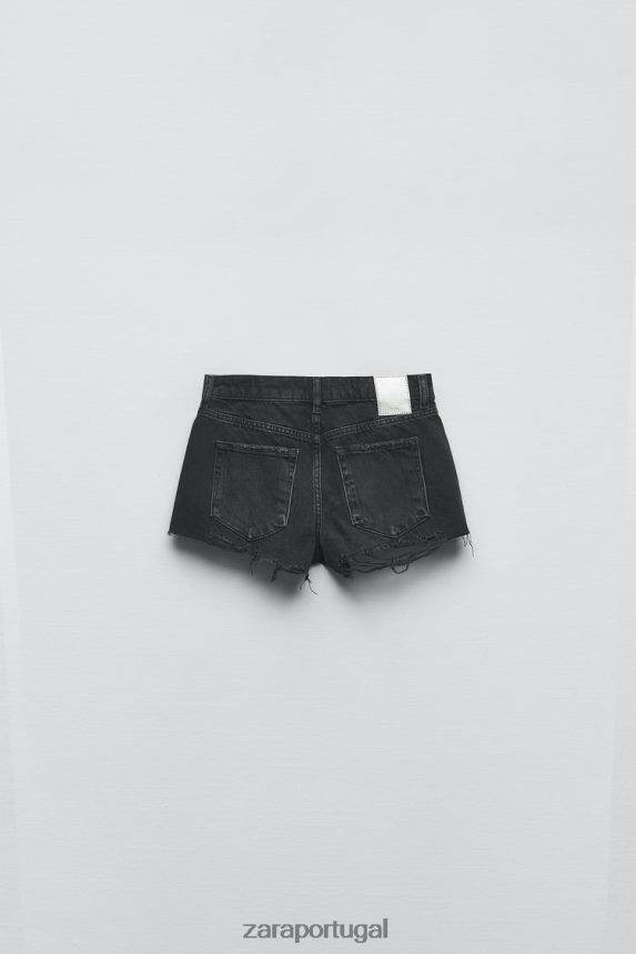 z1975 short jeans rasgado cintura baixa mulheres Zara preto Z2080L578 roupas