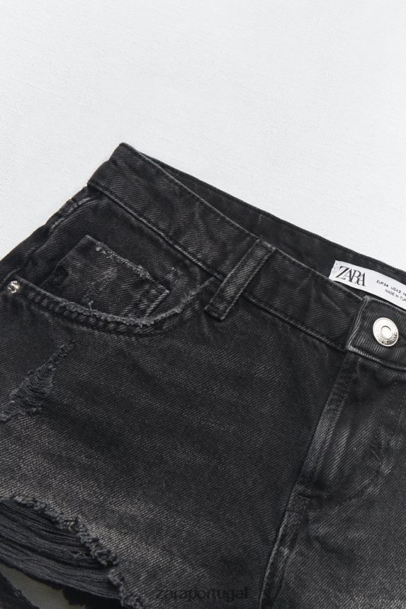 z1975 short jeans rasgado cintura baixa mulheres Zara preto Z2080L578 roupas