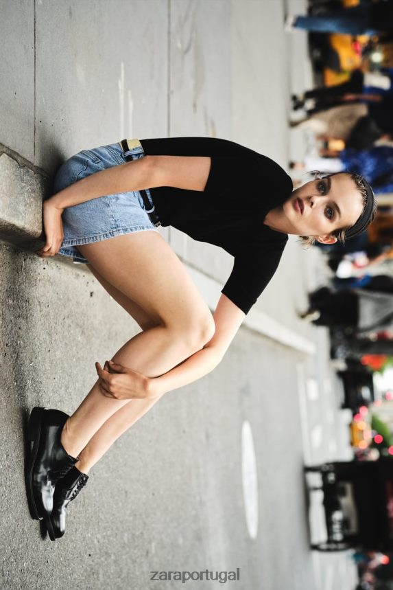 z1975 shorts mom fit de cintura alta mulheres Zara azul claro Z2080L592 roupas