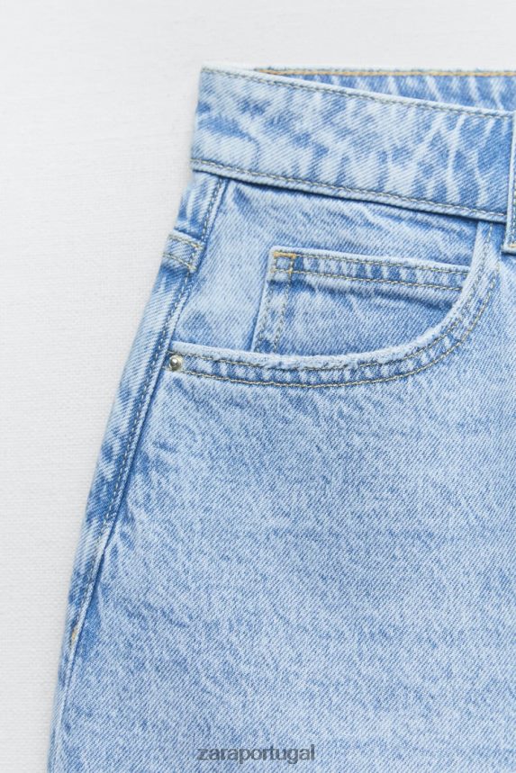 z1975 shorts mom fit de cintura alta mulheres Zara azul claro Z2080L592 roupas