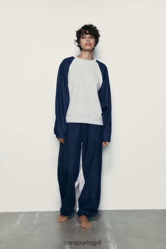 calça jogger jeans contrastante mulheres Zara cinza azul Z2080L918 roupas