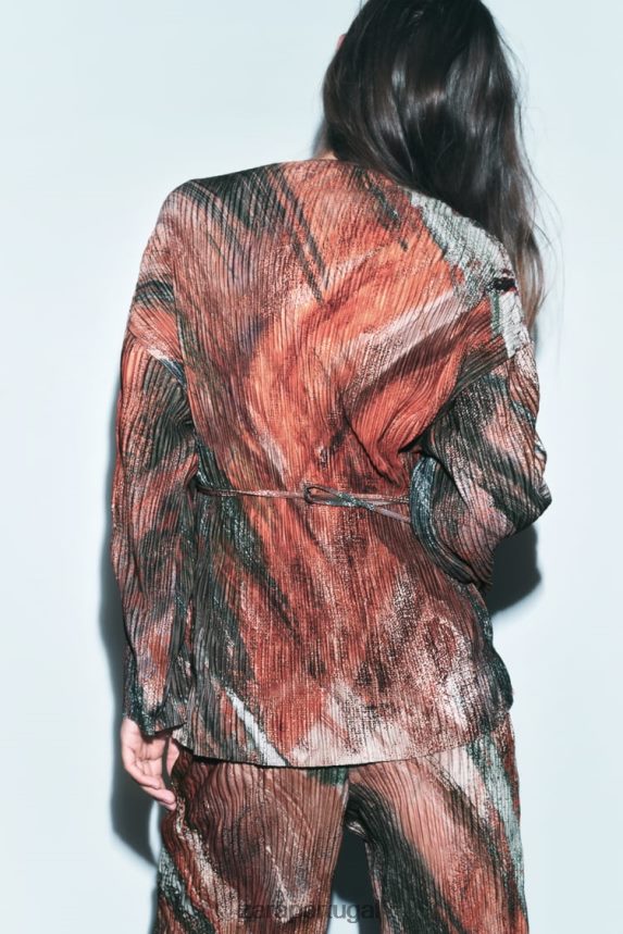 calças plissadas estampadas mulheres Zara laranjas Z2080L926 roupas