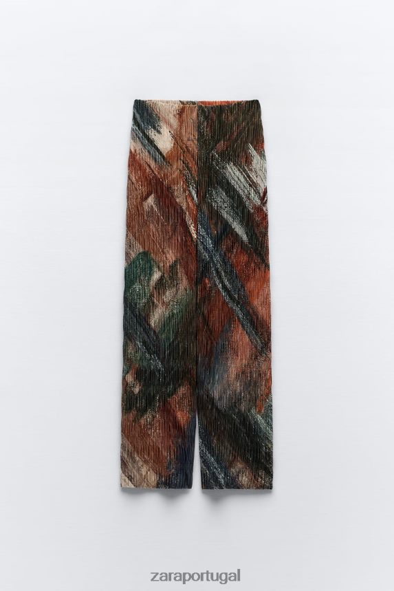 calças plissadas estampadas mulheres Zara laranjas Z2080L926 roupas