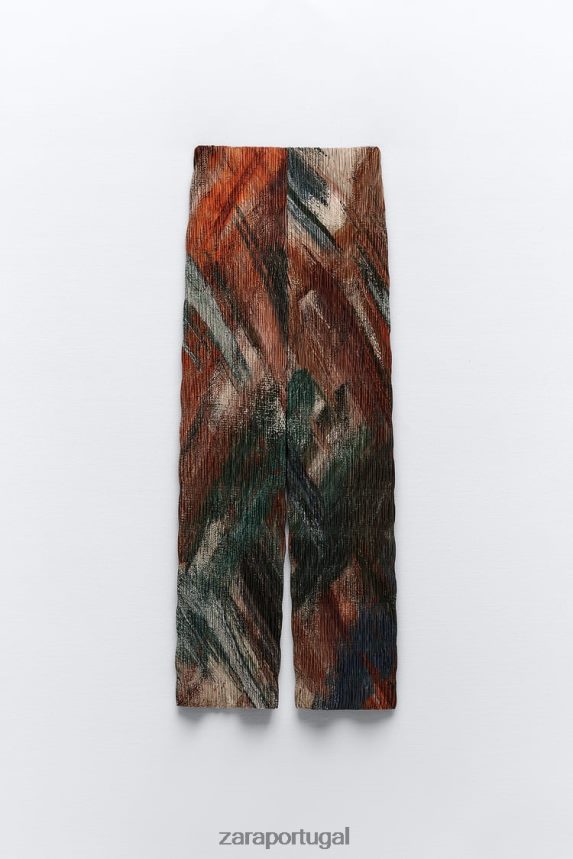 calças plissadas estampadas mulheres Zara laranjas Z2080L926 roupas