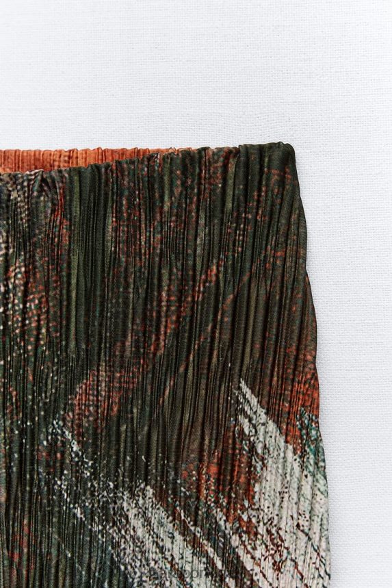 calças plissadas estampadas mulheres Zara laranjas Z2080L926 roupas