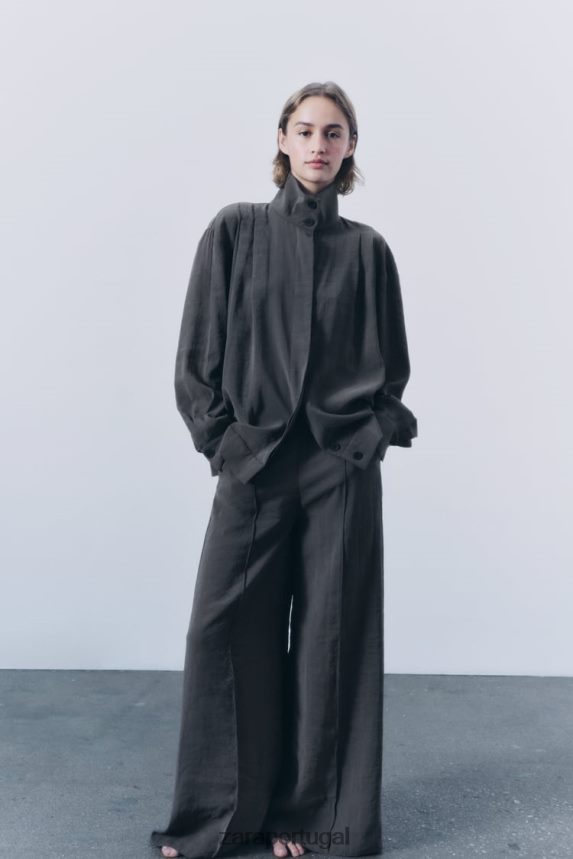 camiseta plissada mulheres Zara cinza Z2080L922 roupas