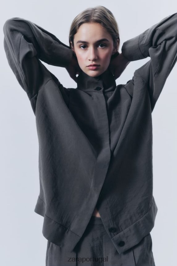 camiseta plissada mulheres Zara cinza Z2080L922 roupas