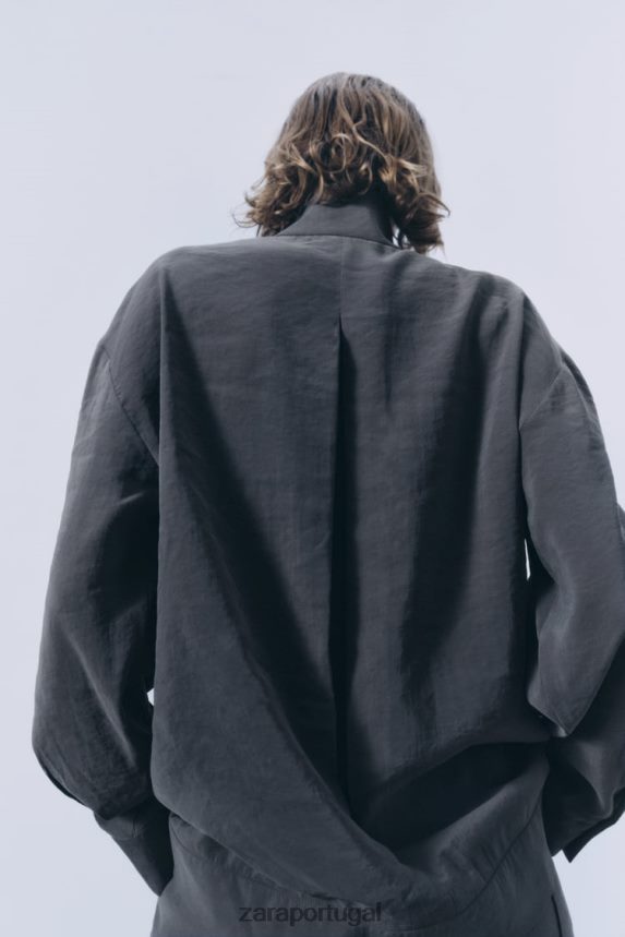 camiseta plissada mulheres Zara cinza Z2080L922 roupas