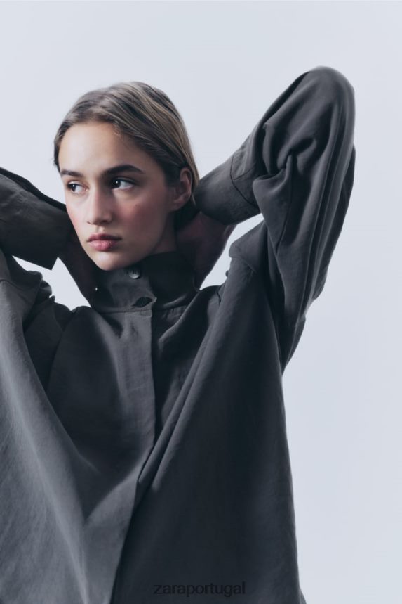 camiseta plissada mulheres Zara cinza Z2080L922 roupas