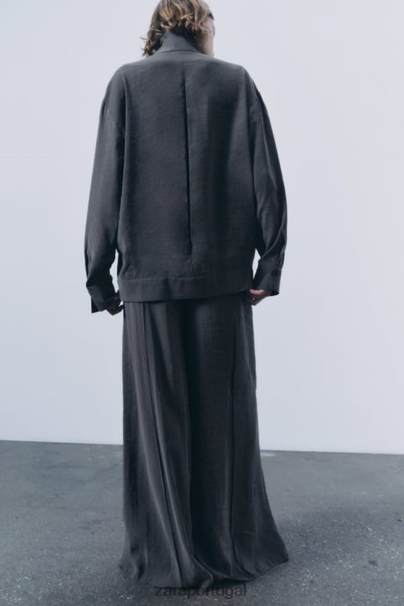 camiseta plissada mulheres Zara cinza Z2080L922 roupas