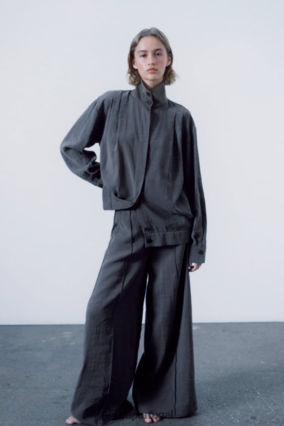 camiseta plissada mulheres Zara cinza Z2080L922 roupas