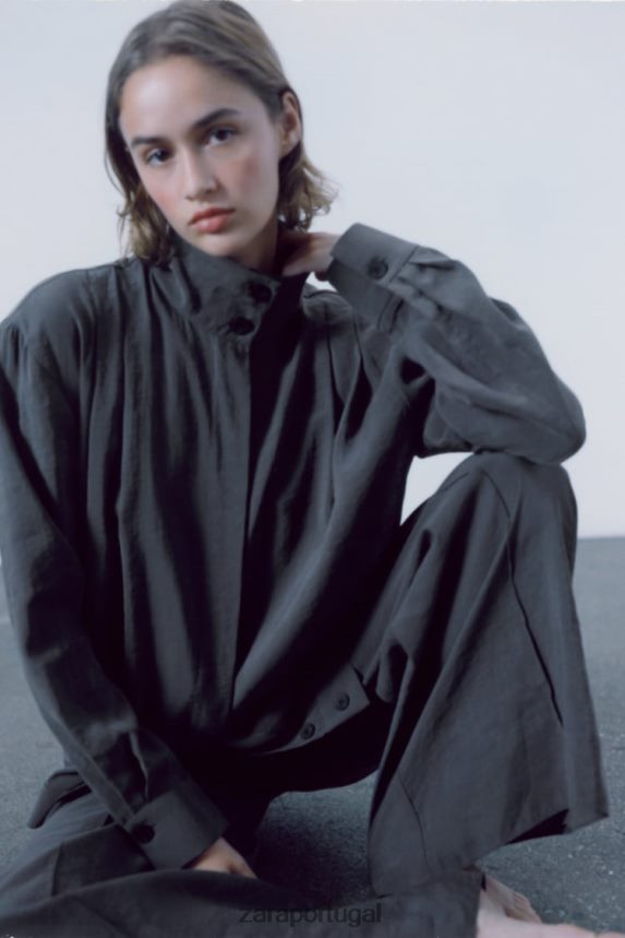 camiseta plissada mulheres Zara cinza Z2080L922 roupas