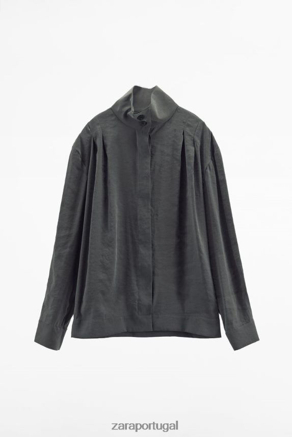 camiseta plissada mulheres Zara cinza Z2080L922 roupas