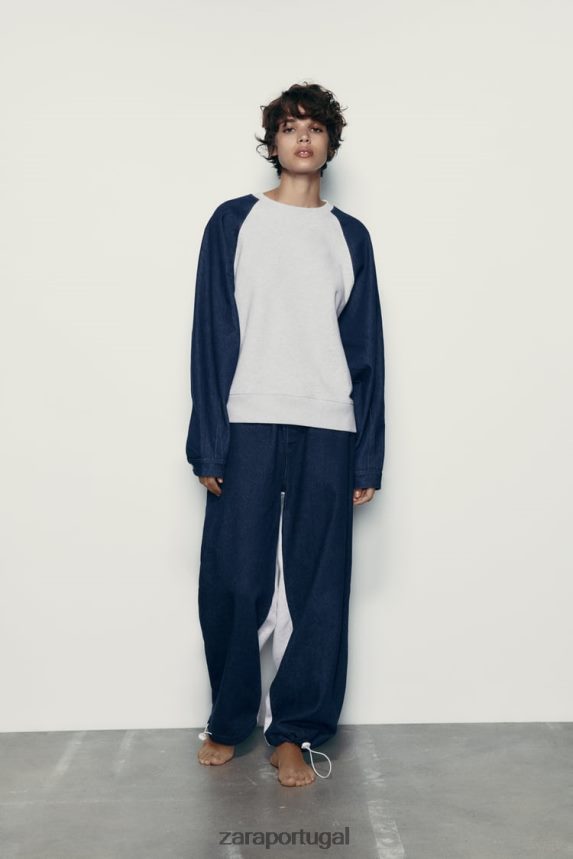 moletom jeans combinado mulheres Zara cinza azul Z2080L917 roupas