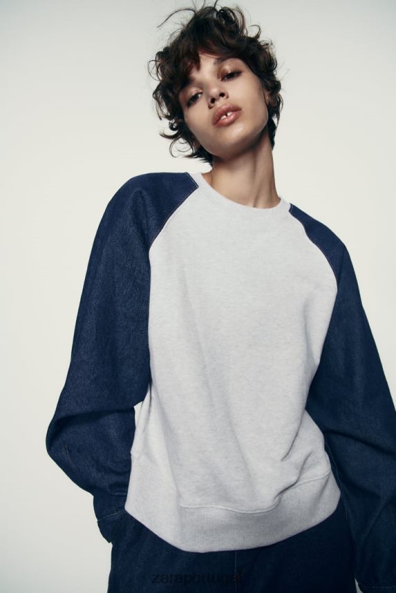 moletom jeans combinado mulheres Zara cinza azul Z2080L917 roupas