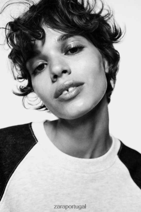 moletom jeans combinado mulheres Zara cinza azul Z2080L917 roupas