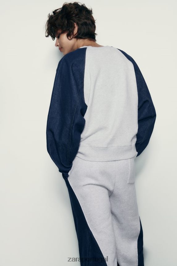 moletom jeans combinado mulheres Zara cinza azul Z2080L917 roupas