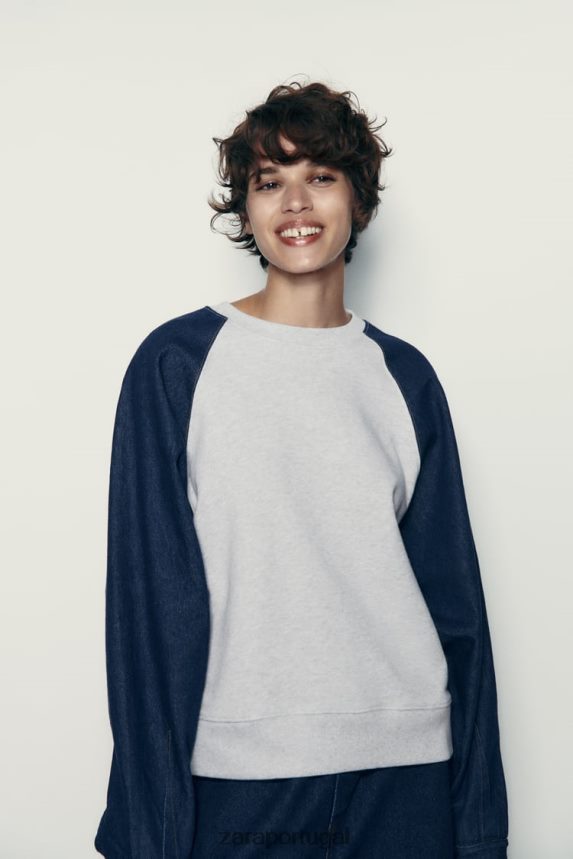 moletom jeans combinado mulheres Zara cinza azul Z2080L917 roupas