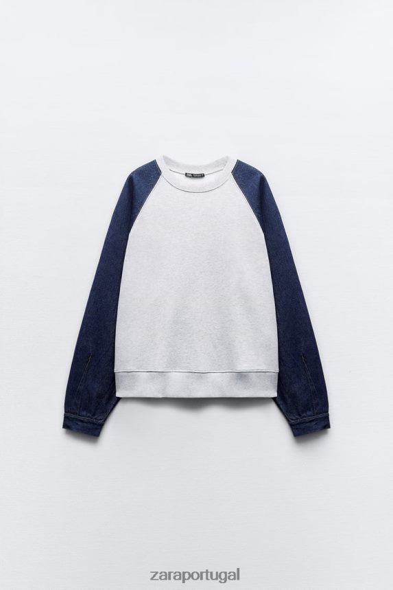 moletom jeans combinado mulheres Zara cinza azul Z2080L917 roupas