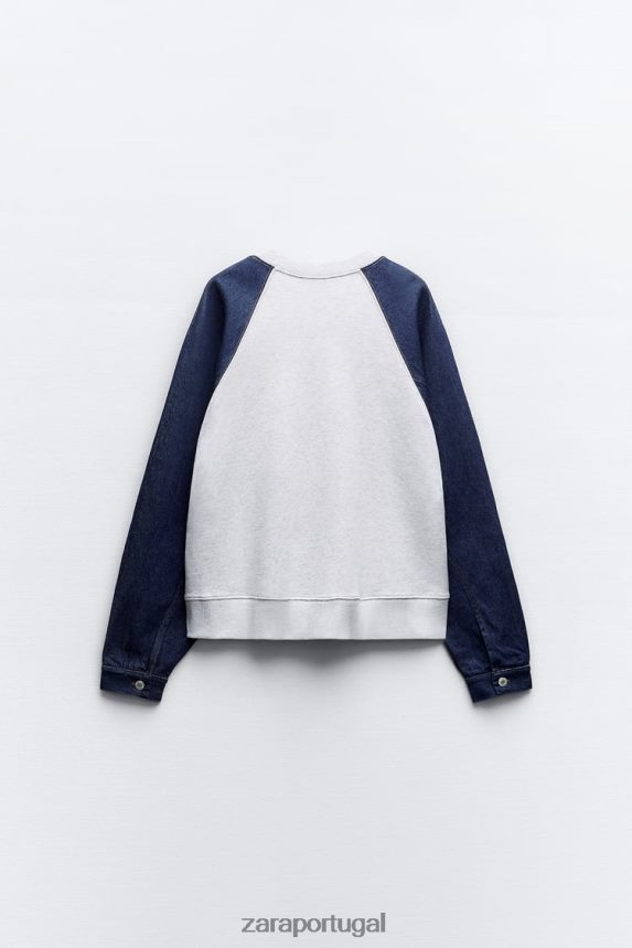 moletom jeans combinado mulheres Zara cinza azul Z2080L917 roupas