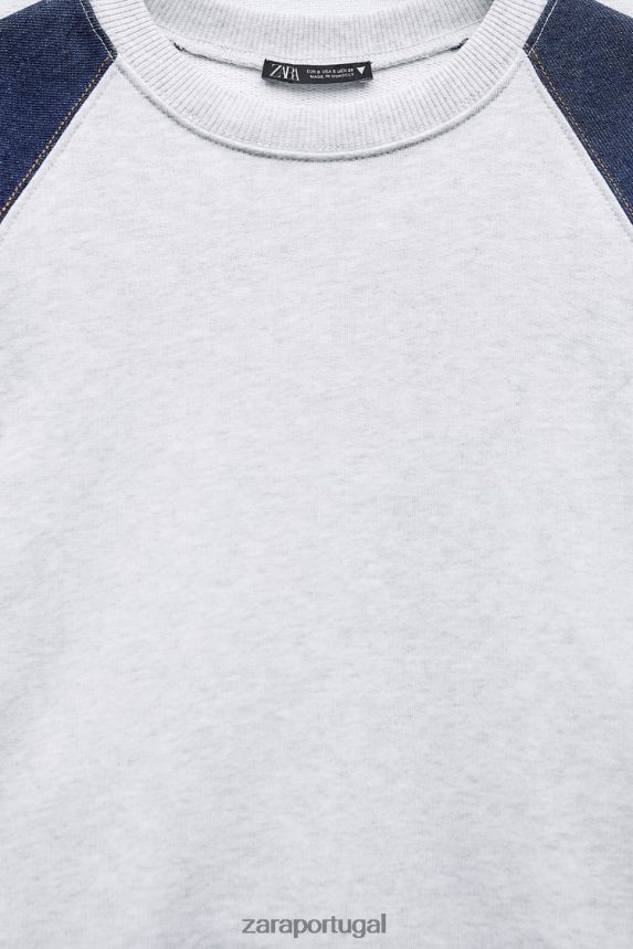 moletom jeans combinado mulheres Zara cinza azul Z2080L917 roupas
