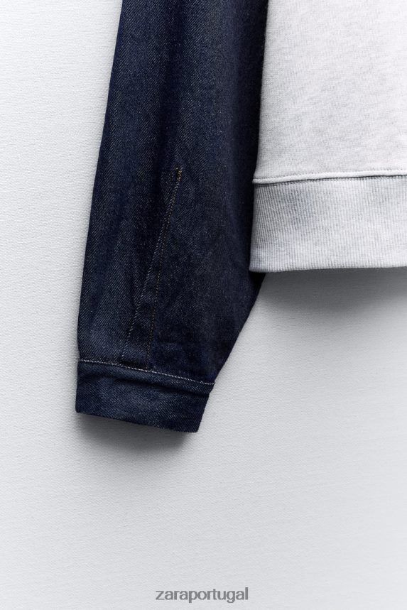 moletom jeans combinado mulheres Zara cinza azul Z2080L917 roupas
