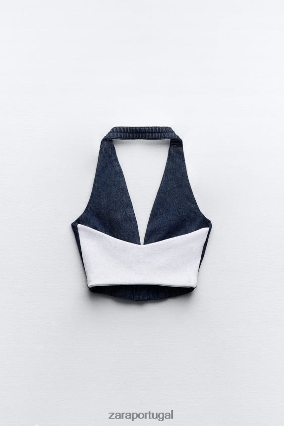 top espartilho jeans misto mulheres Zara azul/lavanda Z2080L919 roupas