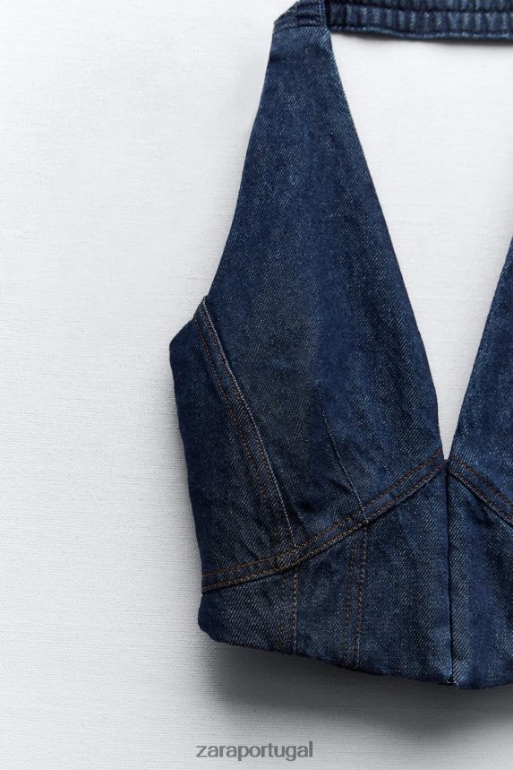 top espartilho jeans misto mulheres Zara azul/lavanda Z2080L919 roupas