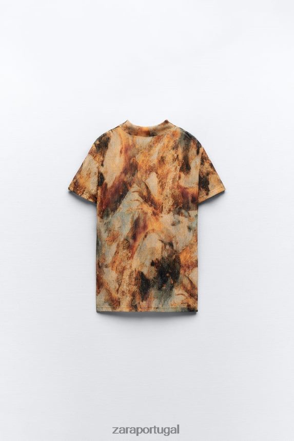 top estampado plissado mulheres Zara cáqui Z2080L923 roupas