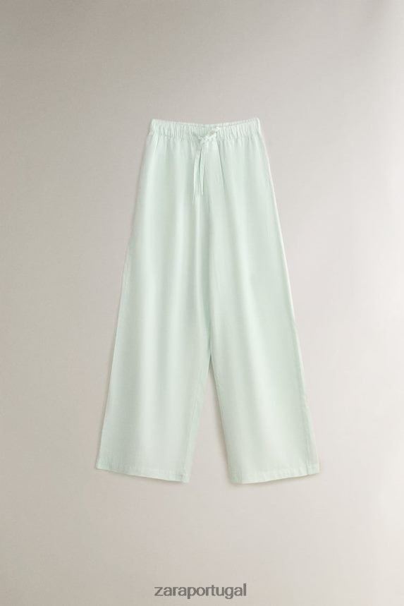 calças de cor sólida mulheres Zara luz verde Z2080L1800 roupas