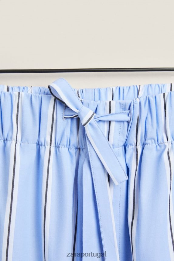 calças listradas de algodão mulheres Zara azul Z2080L1794 roupas