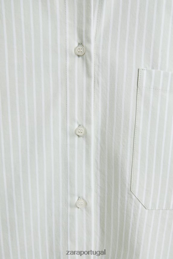 camisa listrada mulheres Zara luz verde Z2080L1808 roupas