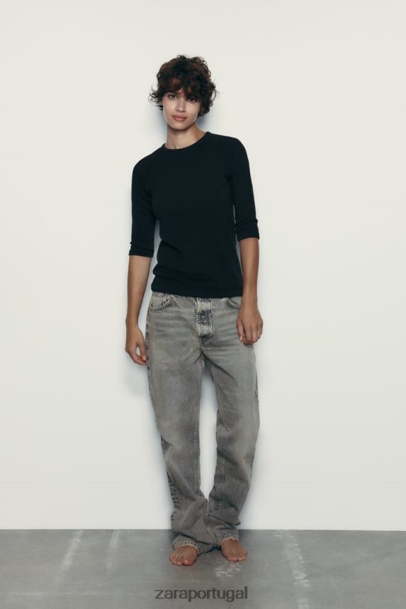 camiseta de algodão pesado mulheres Zara preto Z2080L943 roupas