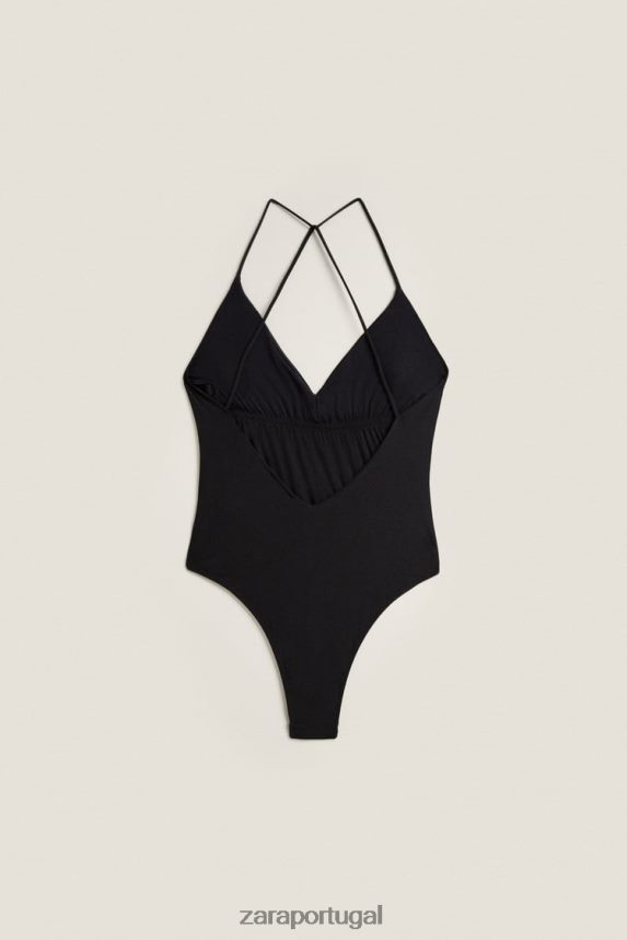 maiô com costas abertas mulheres Zara preto Z2080L1823 roupas