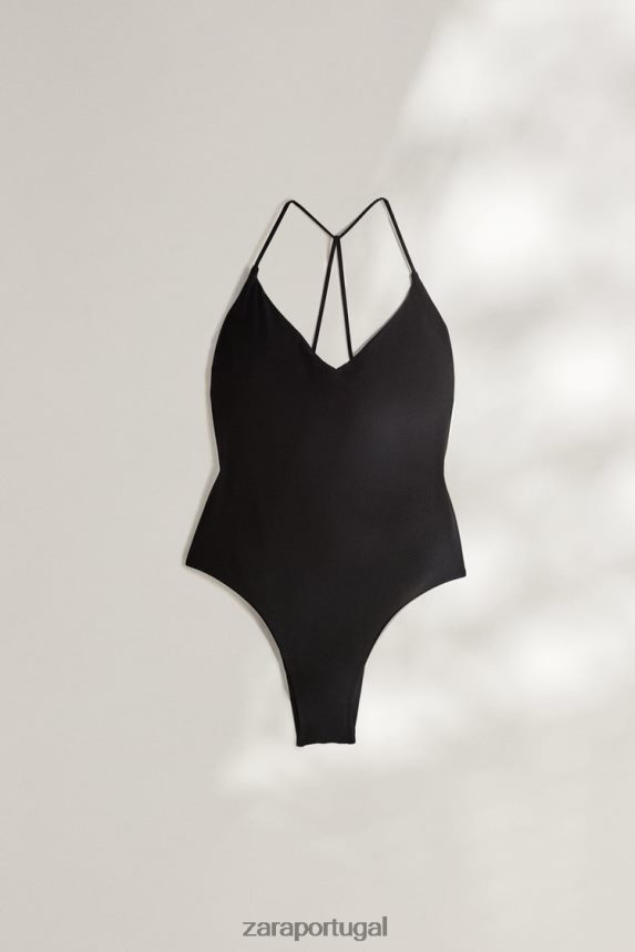 maiô com costas abertas mulheres Zara preto Z2080L1823 roupas