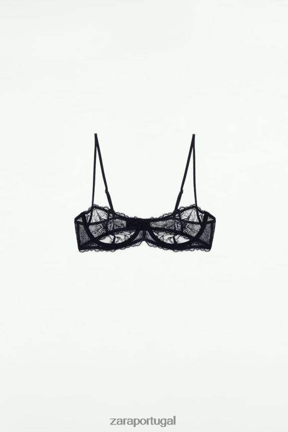 sutiã de renda com armação mulheres Zara preto Z2080L826 roupas