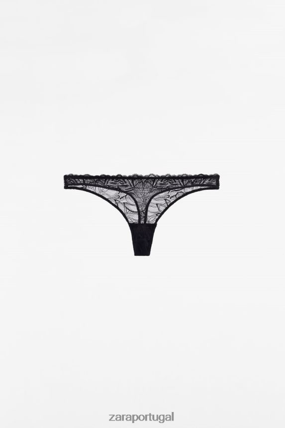 tanga de renda mulheres Zara preto Z2080L827 roupas