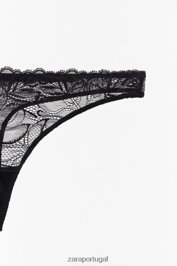 tanga de renda mulheres Zara preto Z2080L827 roupas