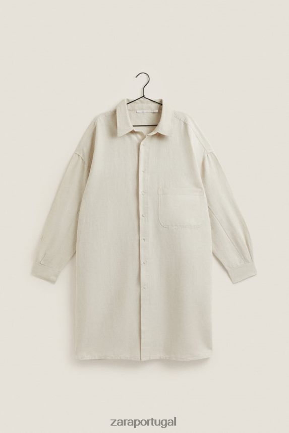 vestido de camisa mulheres Zara bege claro Z2080L1819 roupas