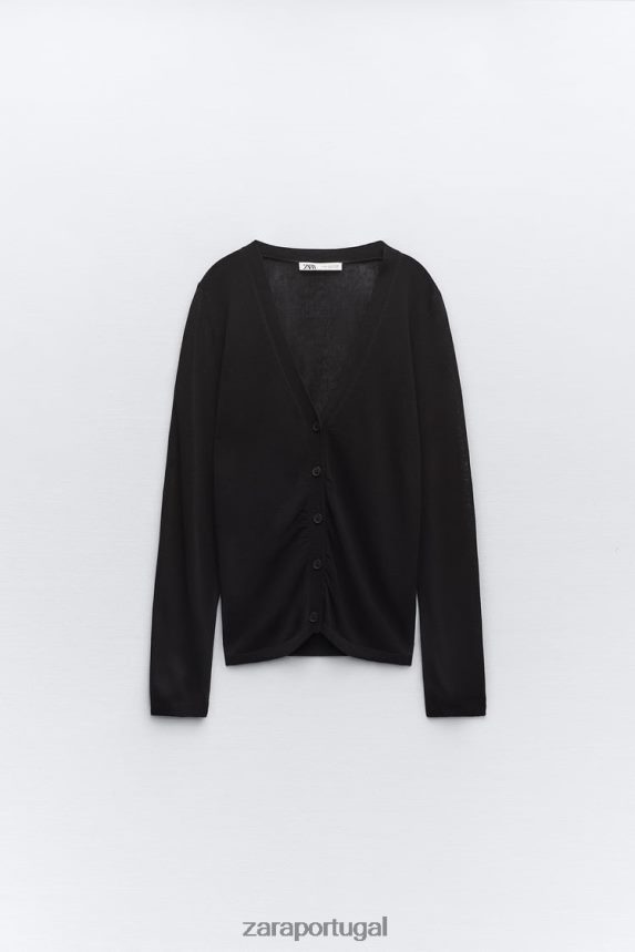 cardigan de malha justo mulheres Zara preto Z2080L479 roupas