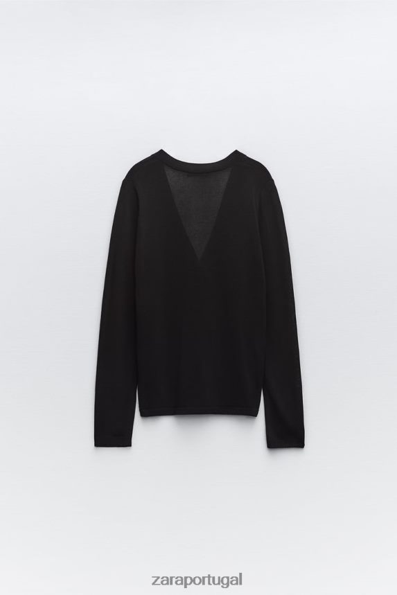 cardigan de malha justo mulheres Zara preto Z2080L479 roupas