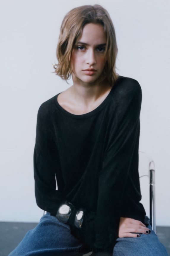 suéter básico de tricô mulheres Zara preto Z2080L878 roupas